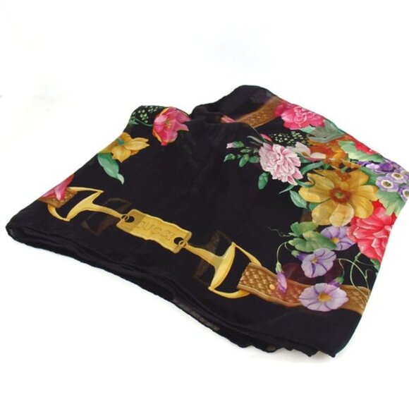 Authentic GUCCI Horsebit Flora Large scarf silk [Used] - Picture 1 of 16